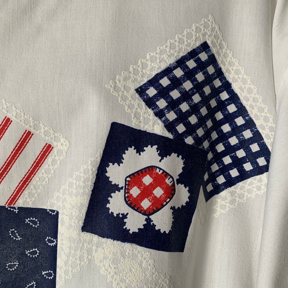 Vintage Caribou White Graphic Shirt with Patriotic Paisley Floral Patches Size M - Picture 16 of 16